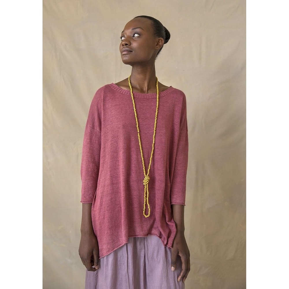 Gudrun Sjoden‎ Tunic Top Large Pink Organic Linen Lagenlook Knit Asymmetrical